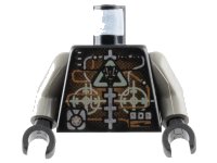 LEGO part Torso Space Insectoids Droid Dark Gray Triangle Logo and Circles, Silver and Copper Circuitry Pattern / Dark Gray Arms / Black Hands 973pb0198c01
