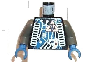 LEGO onderdeel Torso Space Insectoids Blue X with Hose on Sides Pattern / Dark Gray Arms / Blue Hands (973pb0199c01)