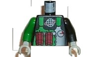LEGO part Torso Alpha Team Logo Green Vest, Dynamite Pattern / Black Arm Left / Green Arm Right / Light Gray Hands 973pb0219c01