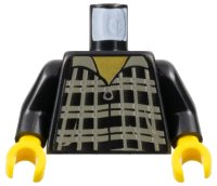 LEGO onderdeel Torso Plaid Shirt with Dark Gray Lines and Silver Zipper, Yellow Neck Pattern / Black Arms / Yellow Hands 973pb0258c01