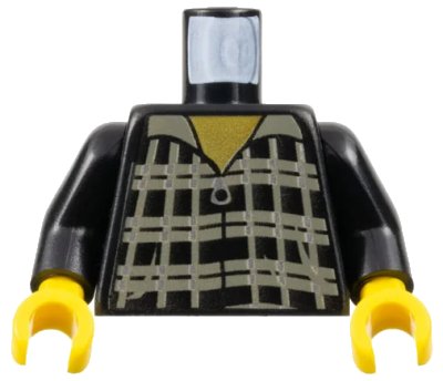 LEGO onderdeel Torso Plaid Shirt with Dark Gray Lines and Silver Zipper, Yellow Neck Pattern / Black Arms / Yellow Hands (973pb0258c01)