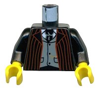 LEGO part Torso Dark Red Stripe Suit Front, Gray Vest and Tie on White Shirt, Gold Fob Pattern / Black Arms / Yellow Hands 973pb0267c01