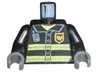 LEGO onderdeel Torso Fire Uniform Gold Badge, Silver Reflective Stripes, Dark Bluish Gray Radio Pattern / Black Arms / Dark Bluish Gray Hands 973pb0300c02