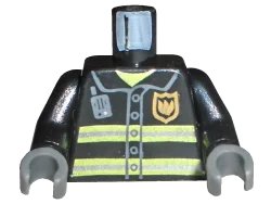 LEGO onderdeel Torso Fire Uniform Gold Badge, Silver Reflective Stripes, Dark Bluish Gray Radio Pattern / Black Arms / Dark Bluish Gray Hands (973pb0300c02)