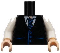 LEGO onderdeel Torso Vest with Pockets and Buttons over White Shirt, Tie with Blue Stripes, Light Nougat Neck Pattern / White Arms / Light Nougat Hands 973pb0321c01