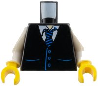 LEGO onderdeel Torso Vest with Pockets and Buttons over White Shirt, Tie with Blue Stripes, Light Nougat Neck Pattern / White Arms / Yellow Hands 973pb0321c02
