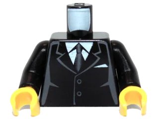 LEGO onderdeel Torso Suit with 2 Buttons, Gray Sides, Gray Centerline and Tie Pattern / Black Arms / Yellow Hands (973pb0322c01)
