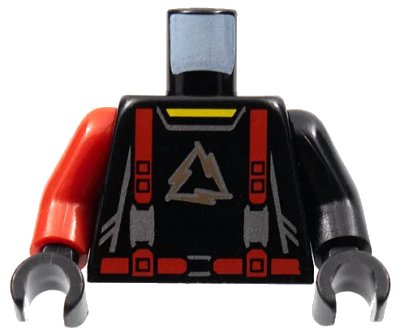 LEGO onderdeel Torso Alpha Team Arctic Logo, Black Shirt and Red Straps Pattern / Black Arm Left / Red Arm Right / Black Hands (973pb0349c01)