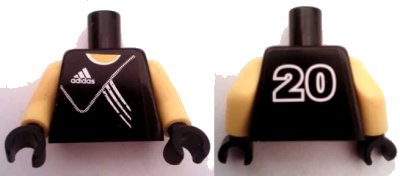 LEGO onderdeel Torso Soccer Adidas Logo Black No. 20 Pattern (Stickers) / Yellow Arms / Black Hands (973pb0449c01)