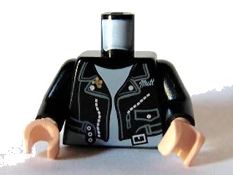 LEGO onderdeel Torso Leather Jacket with Zippers and 'Mutt' on Chest Pattern / Black Arms / Light Nougat Hands (973pb0467c01)
