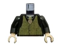 LEGO part Torso Speed Racer Tweed Vest with Rep Striped Tie Pattern / Black Arms / Light Nougat Hands 973pb0473c01