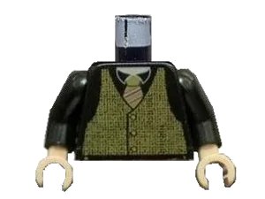 LEGO onderdeel Torso Speed Racer Tweed Vest with Rep Striped Tie Pattern / Black Arms / Light Nougat Hands (973pb0473c01)