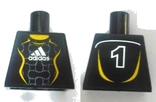 LEGO onderdeel Torso Soccer Adidas Logo, White and Yellow No.1 Pattern (Stickers) (973pb0553)