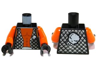LEGO onderdeel Torso Alien with Orange Skin and Black Open Vest with Alien Head on Front and Back Pattern / Orange Arms / Black Hands (973pb0579c01)