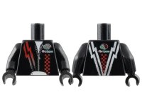 LEGO part Torso Leather Jacket with Silver Zipper, Red Lightning Bolt and Checkered Stripes, and Faded Octan Logo Pattern / Black Arms / Black Hands 973pb0589c01