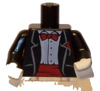 LEGO part Torso Jacket Formal with White Shirt and Red Bow Tie and Cummerbund Pattern / Black Arms / White Hands 973pb0665c01