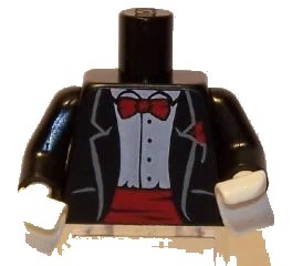 LEGO onderdeel Torso Jacket Formal with White Shirt and Red Bow Tie and Cummerbund Pattern / Black Arms / White Hands (973pb0665c01)