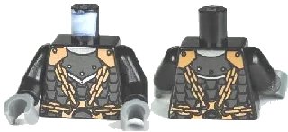 LEGO onderdeel Torso Castle Kingdoms Scale Mail, Copper Shoulder Armor and Chains Front and Back Pattern / Black Arms / Dark Bluish Gray Hands (973pb0692c01)