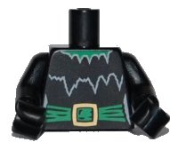 LEGO onderdeel Torso Witch with Torn Collar and Green Belt with Gold Buckle Pattern / Black Arms / Black Hands 973pb0714c01
