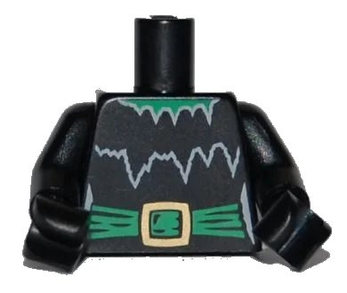 LEGO onderdeel Torso Witch with Torn Collar and Green Belt with Gold Buckle Pattern / Black Arms / Black Hands (973pb0714c01)