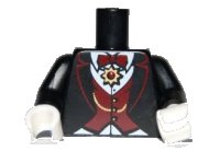 LEGO part Torso Suit with Dark Red Vest and Bow Tie, Gold Chain and Medallion Pattern (Vampire) / Black Arms / White Hands 973pb0720c01