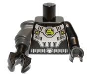 LEGO onderdeel Torso Space Silver Breastplate with Belt and Blacktron II Logo Pattern / Black Arm and Hand Left / Pearl Dark Gray Mech Arm and Black Claw Right 973pb0805c01