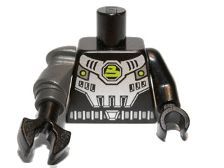 LEGO onderdeel Torso Space Silver Breastplate with Belt and Blacktron II Logo Pattern / Black Arm and Hand Left / Pearl Dark Gray Mech Arm and Black Claw Right (973pb0805c01)