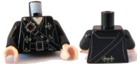 LEGO part Torso PotC Overcoat with Belts and Gold Fleur-de-lis Buckles Pattern / Black Arms / Light Nougat Hands 973pb0879c01