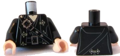 LEGO onderdeel Torso PotC Overcoat with Belts and Gold Fleur-de-lis Buckles Pattern / Black Arms / Light Nougat Hands (973pb0879c01)