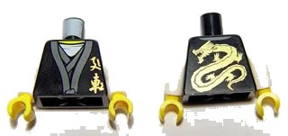 LEGO onderdeel Torso Ninjago Gold Asian Characters Front and Dragon Back Pattern / White Arms / Yellow Hands (973pb0926c01)
