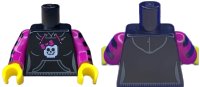 LEGO part Torso Hooded Sweatshirt with Pocket, Drawstring and Minifigure Skull Pattern / Magenta Arms with Black Stripes / Yellow Hands 973pb1055c01