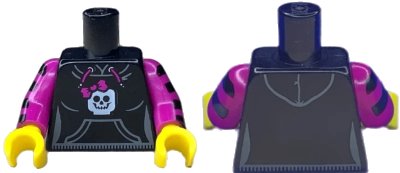 LEGO onderdeel Torso Hooded Sweatshirt with Pocket, Drawstring and Minifigure Skull Pattern / Magenta Arms with Black Stripes / Yellow Hands (973pb1055c01)