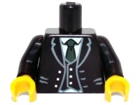 LEGO onderdeel Torso Jacket and Vest with Buttons and White Shirt and Green Tie Pattern / Black Arms / Yellow Hands 973pb1089c01