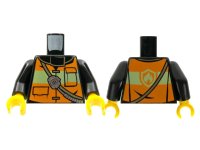 LEGO part Torso Fire Reflective Stripe Vest with Pockets and Shoulder Strap with Radio and Fire Badge on Back Pattern / Black Arms / Yellow Hands 973pb1303c01