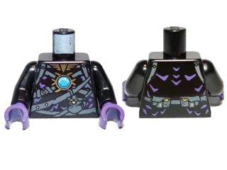 LEGO onderdeel Torso Chima with Dark Bluish Gray Belts, Medium Lavender Highlights and Dark Azure Round Jewel (Chi) Pattern / Black Arms / Dark Purple Hands (973pb1347c01)