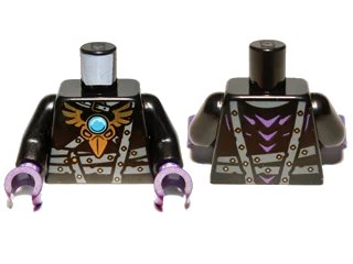 LEGO onderdeel Torso Armor with Dark Bluish Gray Belts, Gold Raven Pendant and Dark Azure Round Jewel (Chi) Pattern / Black Arms / Dark Purple Hands (973pb1357c01)