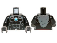 LEGO onderdeel Torso Bare Chest with Muscles, Dark Bluish Gray Fur and Dark Azure Round Jewel (Chi) Pattern / Black Arms / Dark Bluish Gray Hands 973pb1374c01