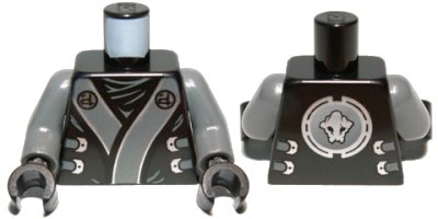 LEGO onderdeel Torso Ninjago Robe with Gray and Silver Sash Pattern / Dark Bluish Gray Arms / Black Hands (973pb1386c01)