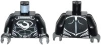 LEGO part Torso Super Hero Costume with Muscles Outline, Zod Silver Chest Emblem, Oval Belt Buckle Pattern / Black Arms / Dark Bluish Gray Hands 973pb1419c01
