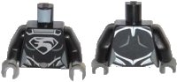 LEGO part Torso Female Super Hero Costume with Muscles Outline, Faora Silver Chest Emblem, Oval Belt Buckle Pattern / Black Arms / Dark Bluish Gray Hands 973pb1423c01