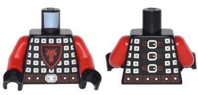 LEGO onderdeel Torso Castle Dragon Knight Scale Mail with Dragon Shield, Buckles on Back Pattern / Red Arms / Black Hands (973pb1507c01)