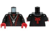 LEGO part Torso Castle Dragon Wizard with Lace-up Shirt, Red Trim and Silver Dragon Head Chain Pattern / Black Arms / Red Hands 973pb1559c01