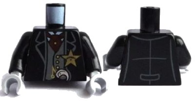 LEGO onderdeel Torso Western Sheriff Star Badge, Vest, Red Ascot Pattern / Black Arms / Light Bluish Gray Hands (973pb1567c01)