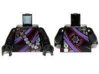 LEGO onderdeel Torso Ninjago Robe with Purple and Black Sash, Mechanical Parts and Silver Saw Blade Emblem Pattern / Black Arms / Black Hands 973pb1576c01