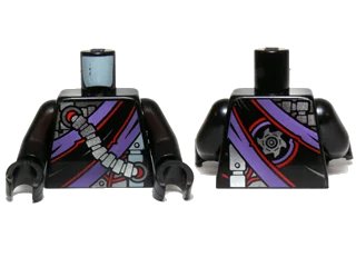 LEGO onderdeel Torso Ninjago Robe with Purple and Black Sash, Mechanical Parts and Silver Saw Blade Emblem Pattern / Black Arms / Black Hands (973pb1576c01)