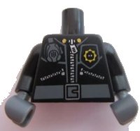 LEGO part Torso Police 3 Zippers, Minifigure Head Badge, Radio and Belt Pattern (Pattern on Front Only) / Black Arms / Dark Bluish Gray Hands 973pb1598c01
