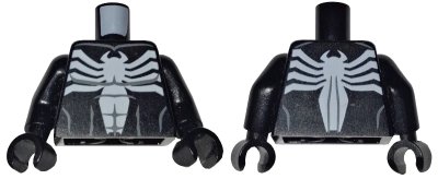 LEGO onderdeel Torso Spider-Man Dark Bluish Gray Muscles Outline with White Spider Front and Back Pattern (Venom) / Black Arms / Black Hands (973pb1622c01)