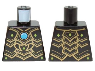 LEGO onderdeel Torso Chima Black Scaled Armor with Gold Edges, Lime Diamonds and Blue Round Jewel (Chi) Pattern (973pb1639)