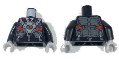 LEGO onderdeel Torso Business Suit and Tie with Breathing Apparatus and Octan Logo Pattern / Black Arms / Light Bluish Gray Hands (973pb1685c01)