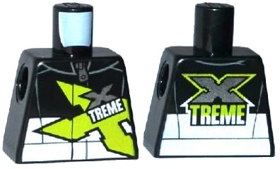 LEGO part Torso Racing Jacket with Zipper and Lime, Silver and White 'XTREME' Pattern (973pb1893)